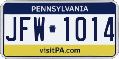 PA license plate JFW1014