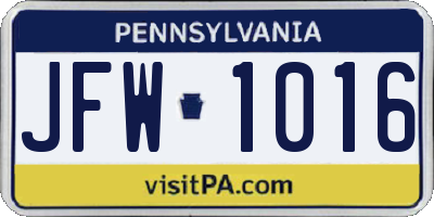 PA license plate JFW1016