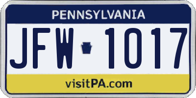 PA license plate JFW1017