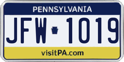 PA license plate JFW1019