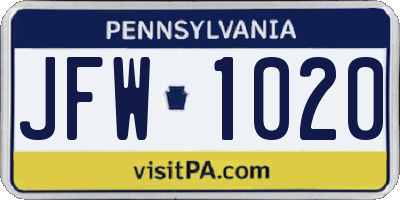 PA license plate JFW1020