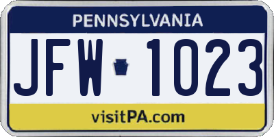 PA license plate JFW1023