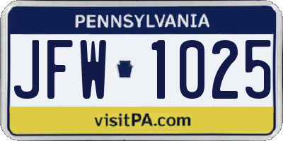 PA license plate JFW1025