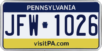 PA license plate JFW1026