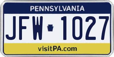 PA license plate JFW1027