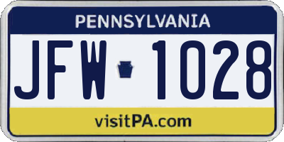 PA license plate JFW1028