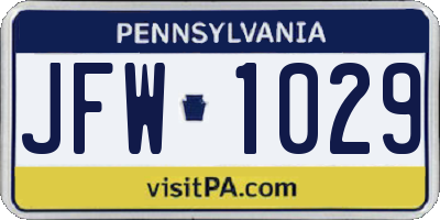 PA license plate JFW1029