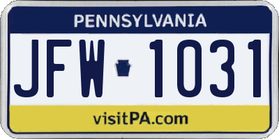 PA license plate JFW1031