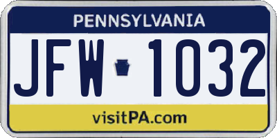 PA license plate JFW1032