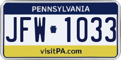 PA license plate JFW1033