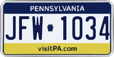 PA license plate JFW1034