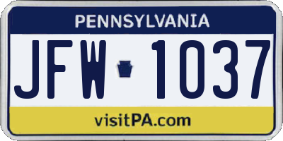 PA license plate JFW1037