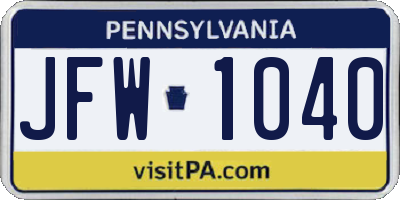 PA license plate JFW1040