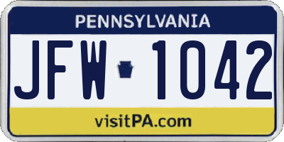 PA license plate JFW1042
