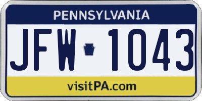 PA license plate JFW1043