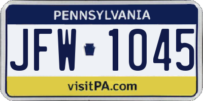 PA license plate JFW1045