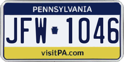 PA license plate JFW1046