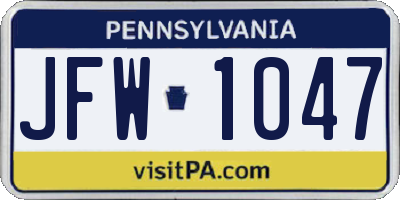 PA license plate JFW1047