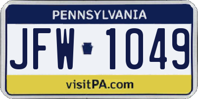 PA license plate JFW1049