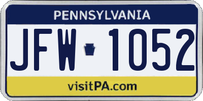 PA license plate JFW1052