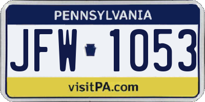 PA license plate JFW1053