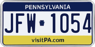 PA license plate JFW1054