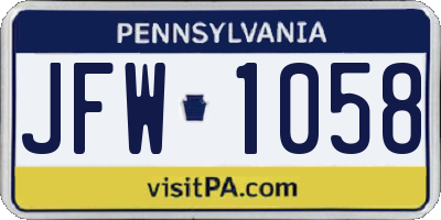 PA license plate JFW1058
