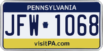 PA license plate JFW1068
