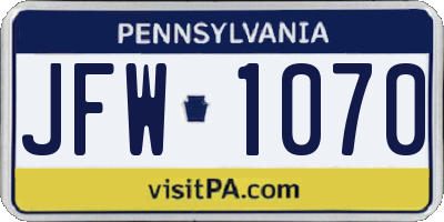 PA license plate JFW1070