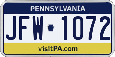PA license plate JFW1072