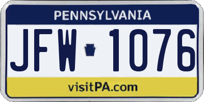 PA license plate JFW1076