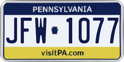 PA license plate JFW1077