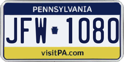PA license plate JFW1080