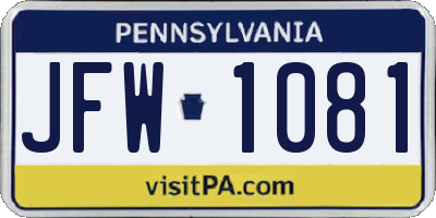 PA license plate JFW1081