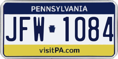 PA license plate JFW1084