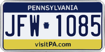 PA license plate JFW1085