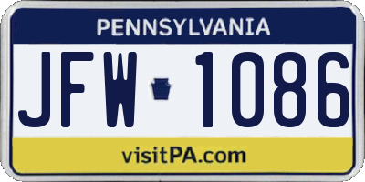 PA license plate JFW1086