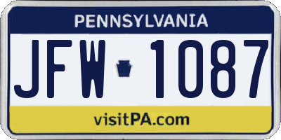 PA license plate JFW1087