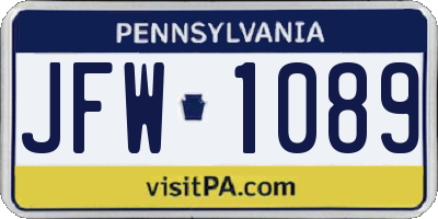 PA license plate JFW1089