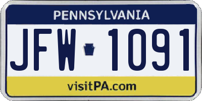 PA license plate JFW1091