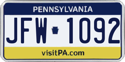 PA license plate JFW1092