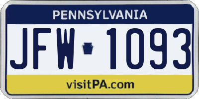 PA license plate JFW1093