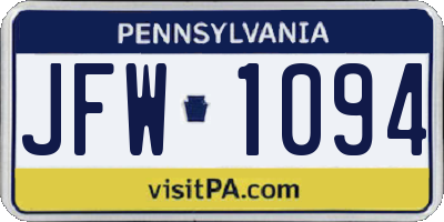 PA license plate JFW1094
