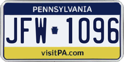 PA license plate JFW1096
