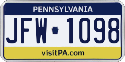 PA license plate JFW1098