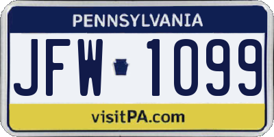 PA license plate JFW1099