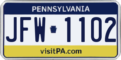 PA license plate JFW1102
