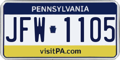 PA license plate JFW1105