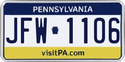 PA license plate JFW1106