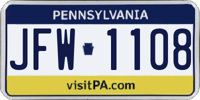 PA license plate JFW1108